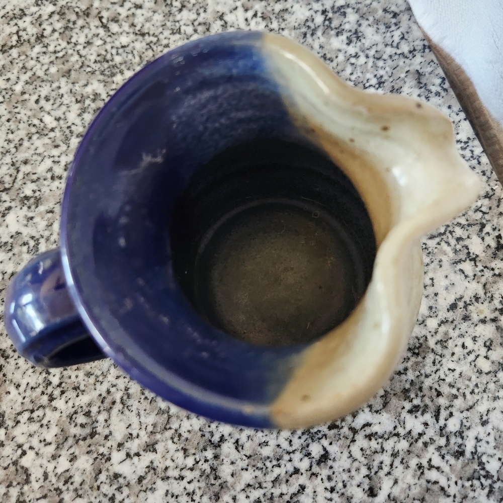 Vintage Hand Thrown Signed Pottery Blue & Grey Mini Pitcher / Creamer - Picture 5 of 6